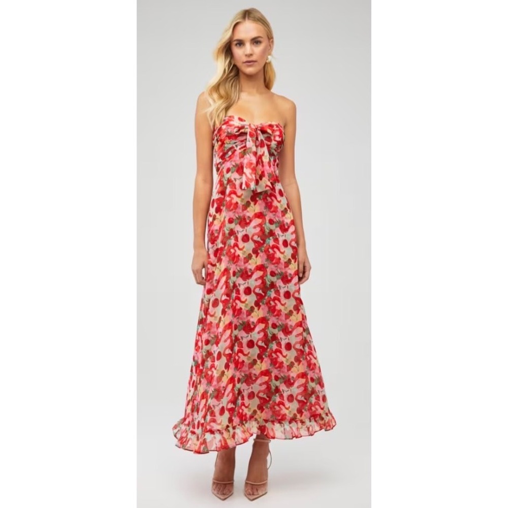 For Love & Lemons Strawberry Strapless Maxi‎ Dress Red Pink XS New In Packaging